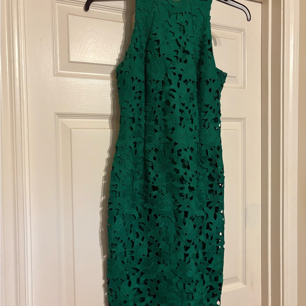 ANTONIO MELANI Green Floral Lace Mini Dress
